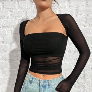 SHEIN Black Mesh Long Sleeve Blouse